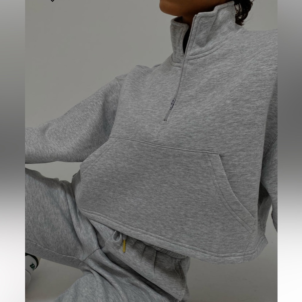 NWT WeWoreWhat Gray Cropped Knit Quarter Zip